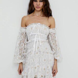For Love And Lemons Lupita Lurex Daisies Lace Metallic high low Dress NWT